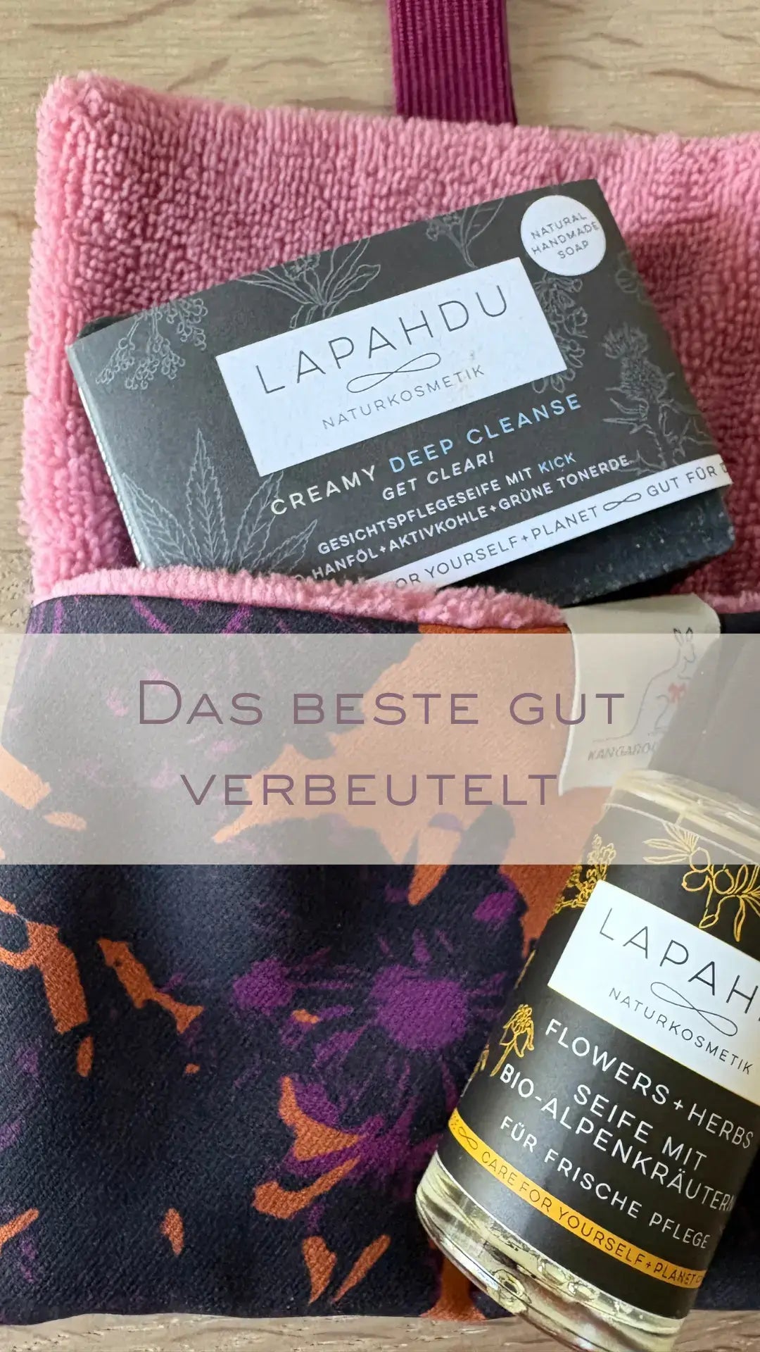 Geschenkset Seifenbeutel mit Duschgel und fester Aktivkohleseife