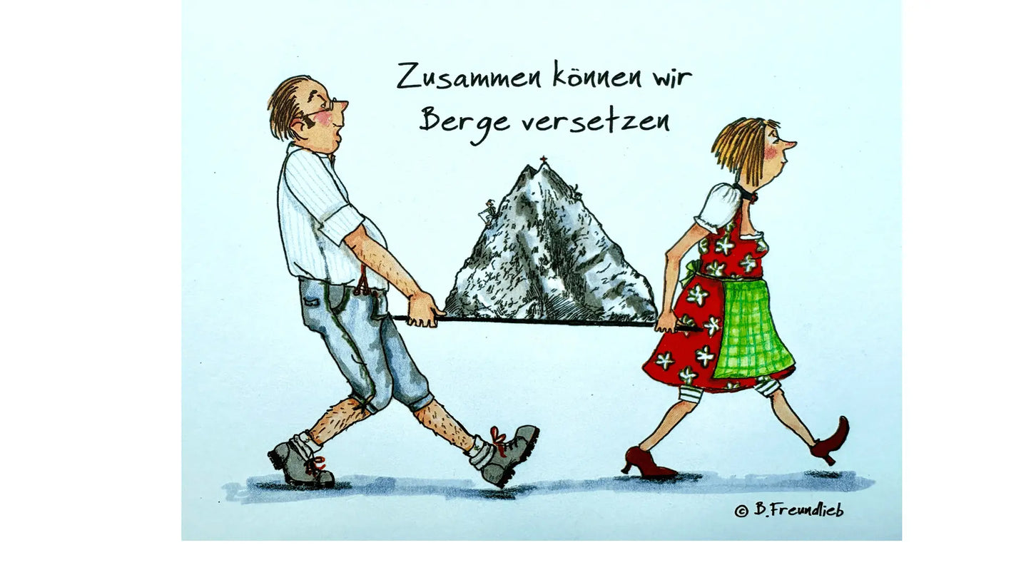 Grusskarte-zusammen-koennen-wir-berge-versetzen-bild von Künstlerin Barbara Freundlieb-bunt-mit-kuvert-weiß