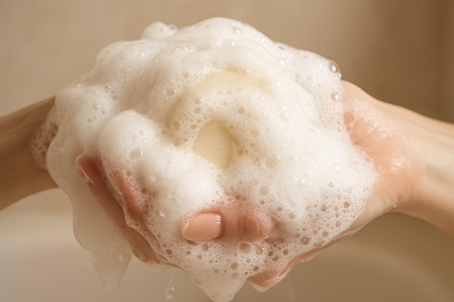 Festes Shampoo in Händen mit sehr viel Schaum