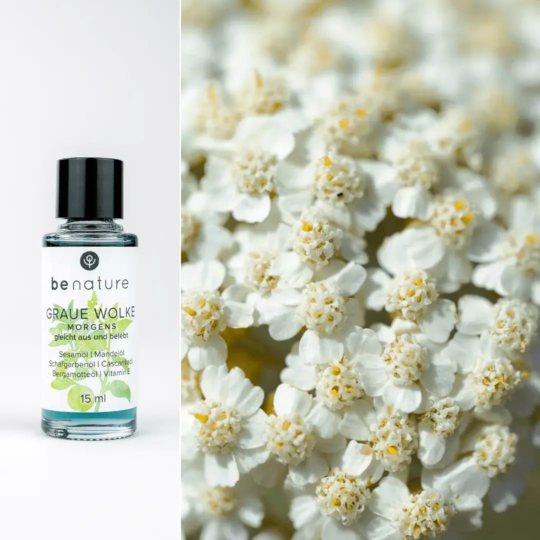 benature Naturkosmetik: Graue Wolke morgens zur Unterstützung bei Antrieblosigkeit mit Schafgarbe und Bergamotte.