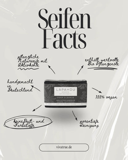 Deep Cleanse Aktivkohle Seife 4in1 - Gesichtsseife Bartseife Rasierseife Körperseife ergiebig