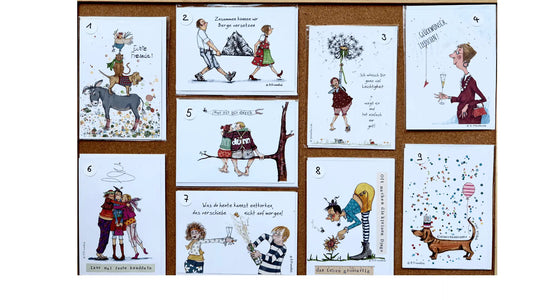 Grusskarten-mit-bildern Nr.1-9 von Künstlerin Barbara Freundlieb-bunt-mit-kuvert-weiß
