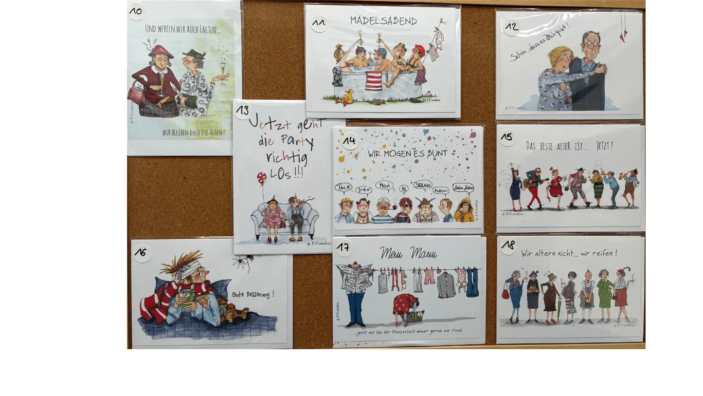 Grusskarten-mit-bildern Nr.10-18 von Künstlerin Barbara Freundlieb-bunt-mit-kuvert-weiß