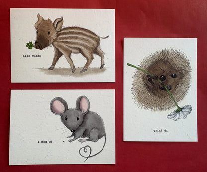 Postkarten mit 3 verschiedenen Grüßen aus Bayern - handgemalt auf Strohpapier