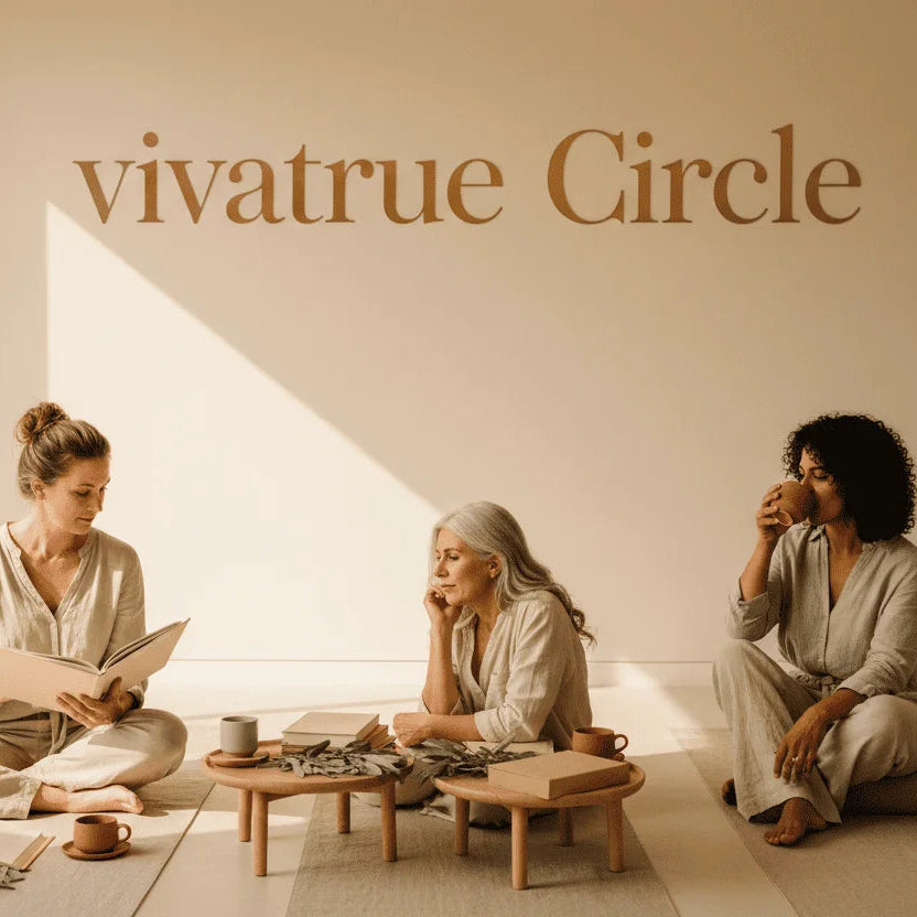 vivatrue-circle_gemeinsam_wachsen. Drei Damen sitzend, sinierend.